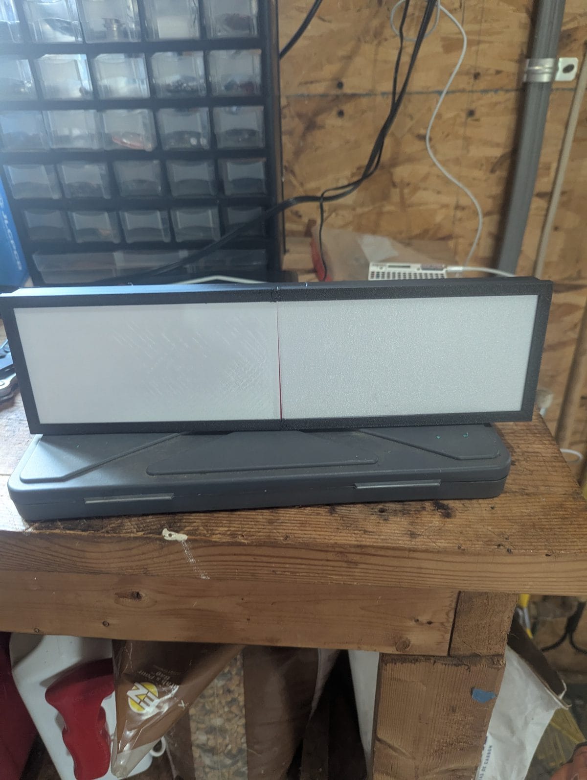 3D printed 8x32 LED matrix frame with white diffuser panels installed