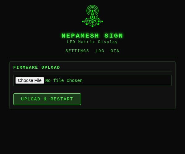 NEPAMesh matrix display OTA firmware update page
