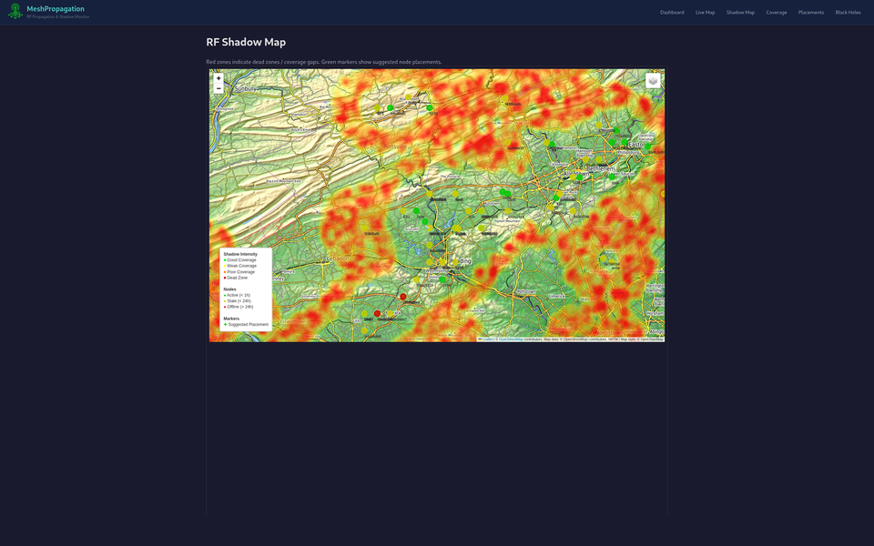 NEPAMesh propagation shadow map showing signal coverage across NEPA